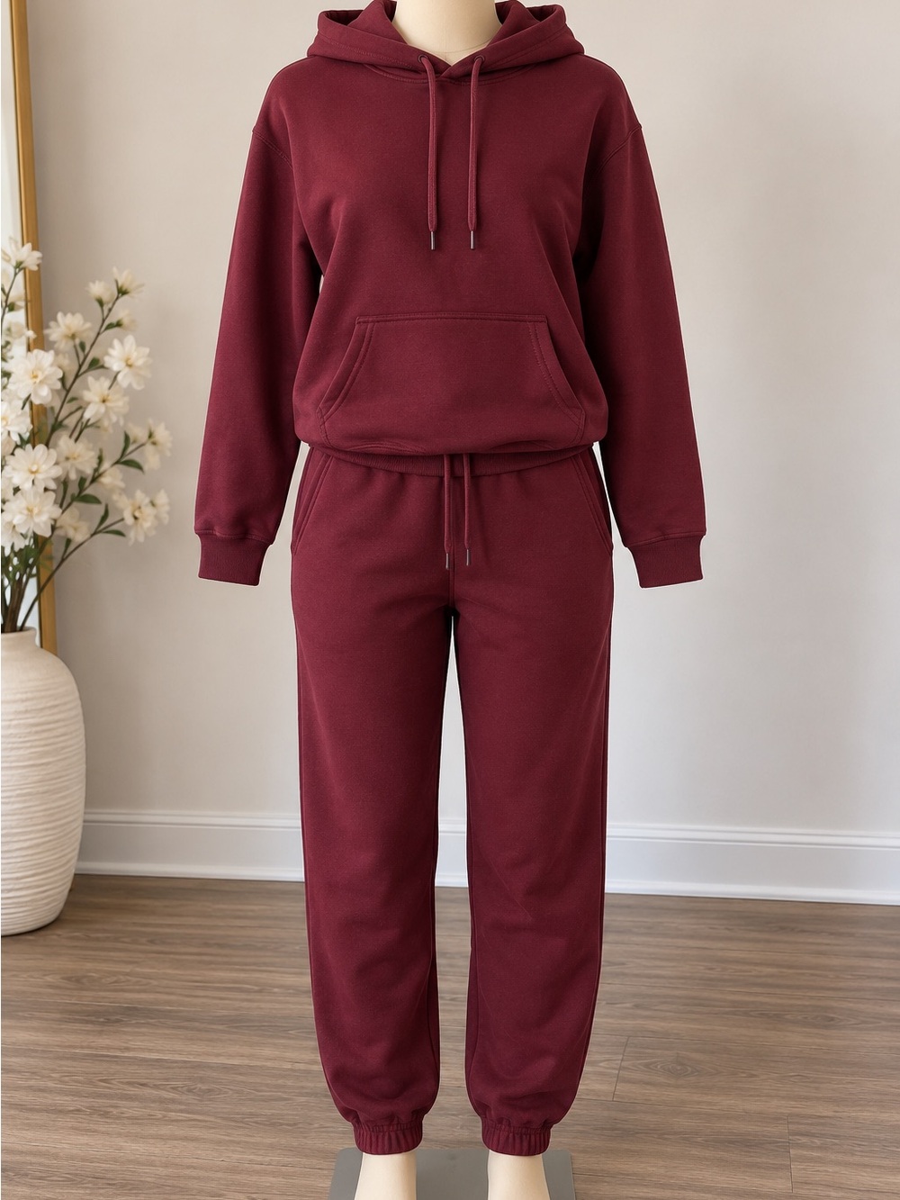 Women's Burgundy Hooded Sweatpants Set